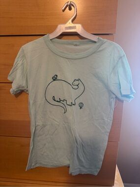 Vintage 90s Light Aqua Graphic Fitted Dinosaur Tee